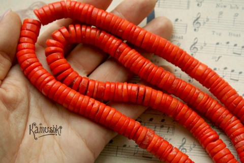 Коралл тонированный, цвет "лососевый", плоские диски, набор 4,5 см