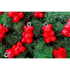 Подвеска "мишка", красный, непрозр. пластик, 2 см, серебристый штифт, 1 шт