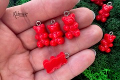 Подвеска "мишка", красный, непрозр. пластик, 2 см, серебристый штифт, 1 шт