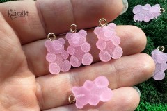 Подвеска "мишка", розовый сахарный, пластик, 2 см, золотистый штифт, 1 шт