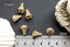 Шапочка-концевик конусообразная с фианитами, 9х10 мм, №2050, 1 шт