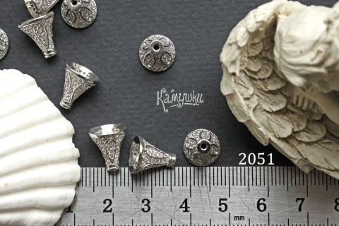 Шапочка-концевик конусообразная с фианитами, 9х10 мм, №2051, 1 шт Шапочка-концевик конусообразная с фианитами, 9х10 мм, №2051, 1 шт