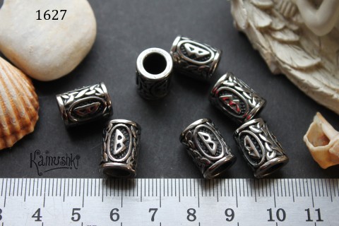Бусина-цилиндр с руной под "Пандору" 10х13 мм №1627-0920 сталь, 1 шт