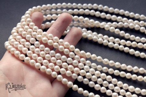 Жемчуг белый," аккуратный" шарообразный, 6 мм, набор 15 бусин 