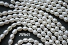 Жемчуг, белый, овал-капля, 5х6 мм, набор 14 бусин