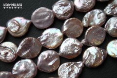 Жемчуг розово-лиловый барочный, монетка 15 мм, набор 3 бусины