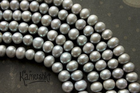 Жемчуг, серый, овал-яйцо 7-8мм, набор 13 бусин